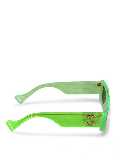 Shop Gucci Eyewear Rectangular Frame Sunglasses In Green