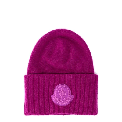 Shop Moncler Logo Patch Ribbed Beanie In Pink