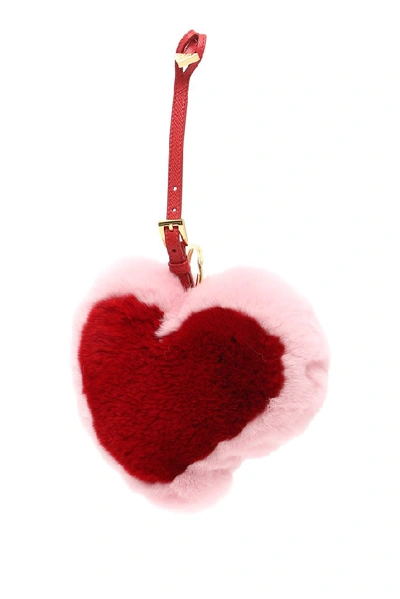 Shop Prada Fur Heart Key Ring In Multi