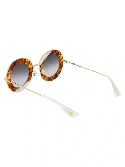 Shop Gucci Eyewear Slogan Printed Round Sunglasses In Metallic