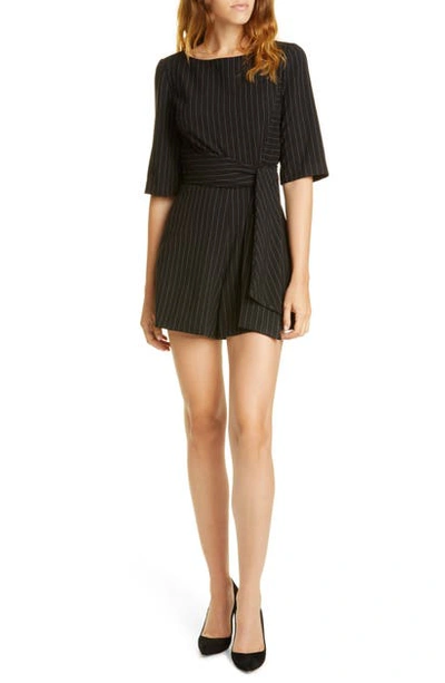 Shop Alice And Olivia Virgil Pinstripe Romper In Black/ Cream