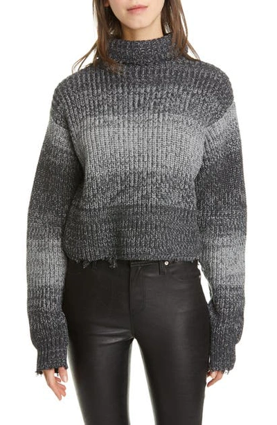 Shop Rta Beau Stripe Distressed Cotton Turtleneck Sweater In Heather Vape