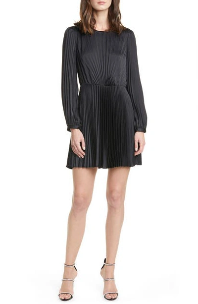 Shop A.l.c Tavi Pleated Long Sleeve Minidress In Black