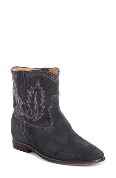 Shop Isabel Marant Crisi Embroidered Western Bootie In Faded Black