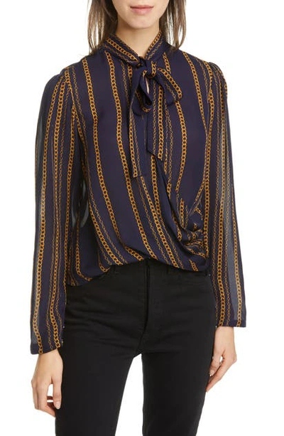 Shop Nicholas Mila Tie Neck Silk Top In Vintage Chain - Midnight