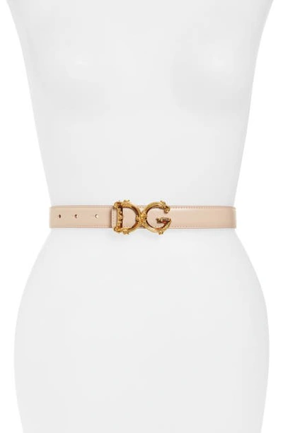 Shop Dolce & Gabbana Barocco Leather Belt In Powder