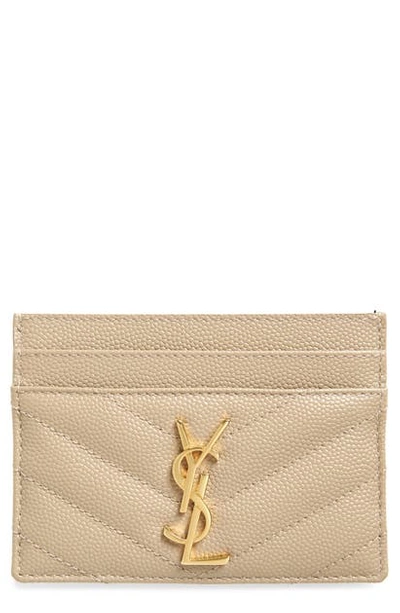 Shop Saint Laurent Monogram Quilted Leather Credit Card Case In Dusty Grey