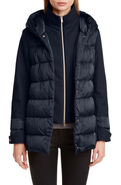 Shop Herno Hooded Down Jacket With Removable Windblocker In Blue