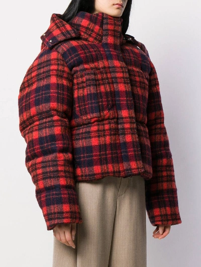 Shop Chloé Red Check Print Puffer Jacket