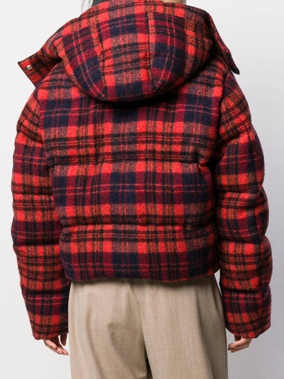 Shop Chloé Red Check Print Puffer Jacket