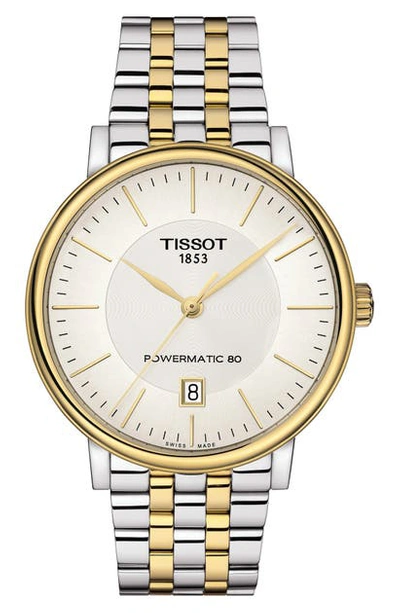 Shop Tissot T-classic Carson Powermatic Bracelet Watch, 40mm In Silver/ White/ Gold