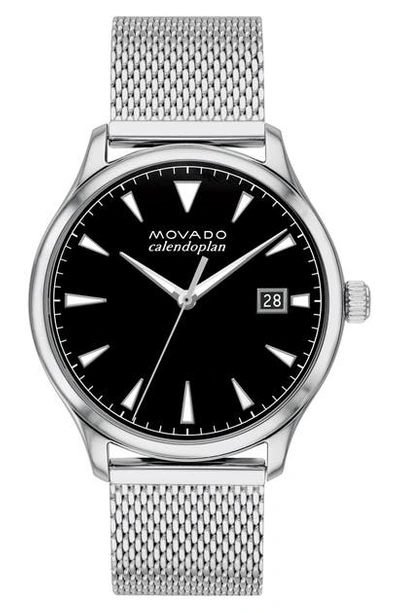 Shop Movado Heritage Calendoplan Bracelet Watch, 40mm In Silver/ Black/ Silver