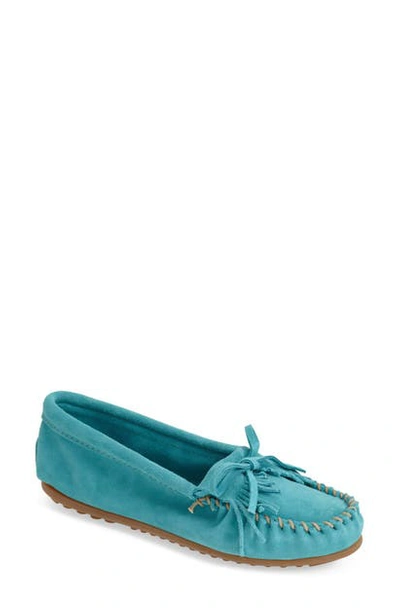 Shop Minnetonka 'kilty' Suede Moccasin In Turquoise