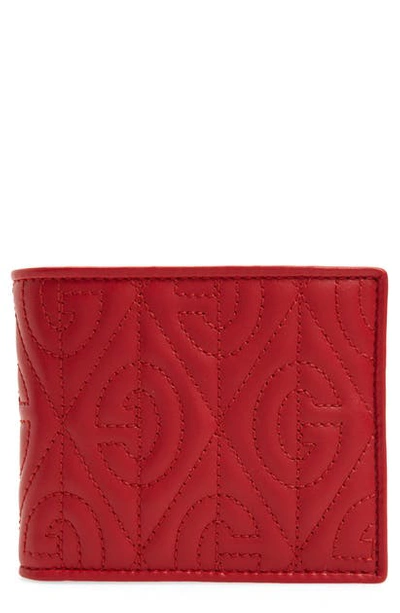 Shop Gucci G Rhombus Quilted Leather Bifold Wallet In Red