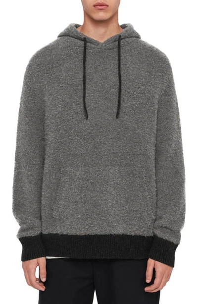 Shop Allsaints Tremett Boucle Pullover Hoodie In Charcoal