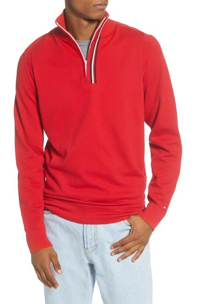 Shop Tommy Hilfiger Stripe Quarter Zip Sweater In Red