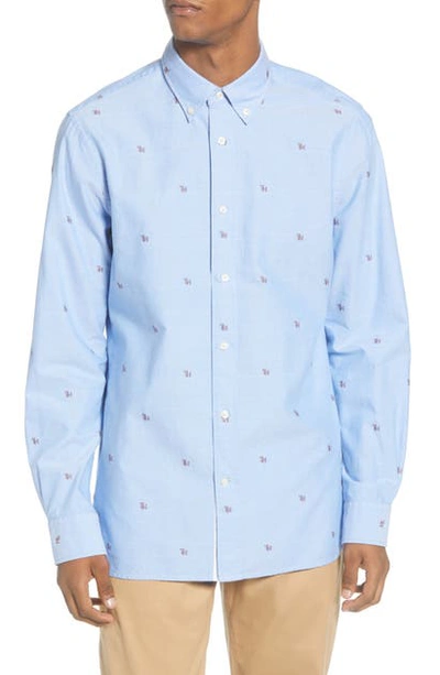 Shop Tommy Hilfiger Regular Fit Logo Button-down Shirt In Blue
