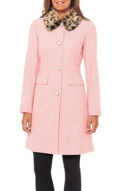 Shop Kate Spade Faux Fur Collar Wool Blend Coat In Soft Peony