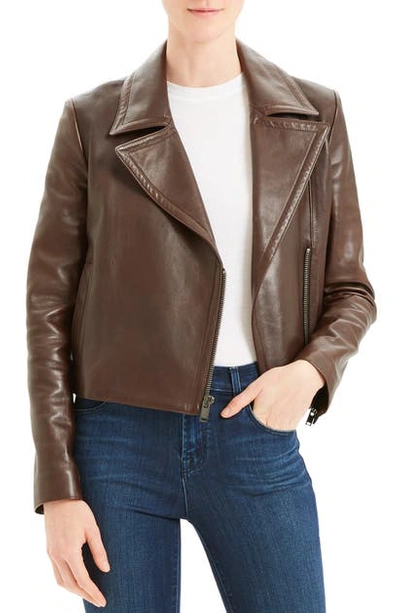 Shop Theory Slim Leather Moto Jacket In Deep Umber