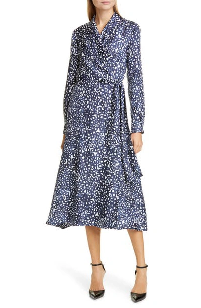 Shop Max Mara Ravel Silk Crepe De Chine Long Sleeve Wrap Dress In Ultramarine