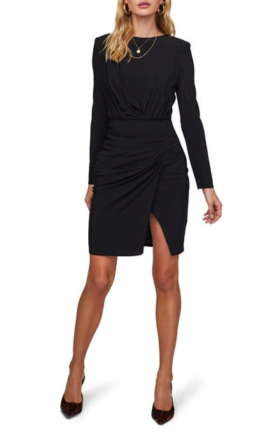 Shop Astr Artemis Ruched Long Sleeve Dress In Black