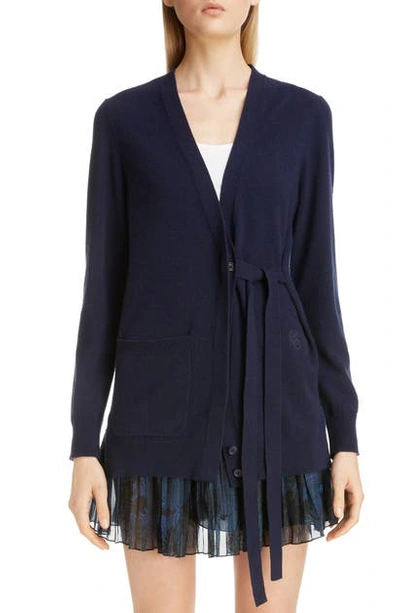 Shop Chloé Cashmere Tie Cardigan In Iconic Navy