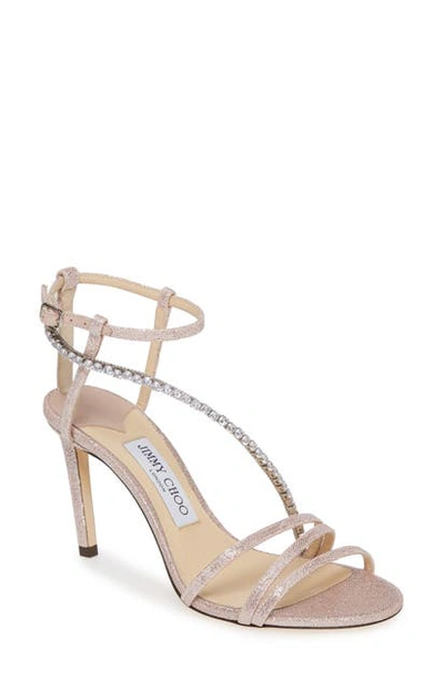 Shop Jimmy Choo Thaia Embellished Metallic Sandal In Ballet Pink