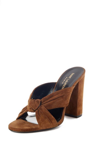 Shop Saint Laurent Loulou Knot Slide Sandal In Land