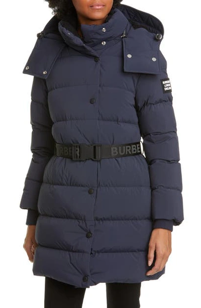 Shop Burberry Eppingham Belted Down Puffer Coat In Navy
