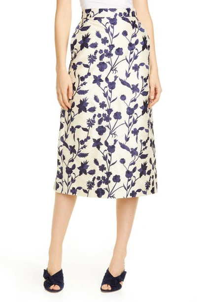 Shop Brock Collection Floral Embroidered Pencil Skirt In Natural