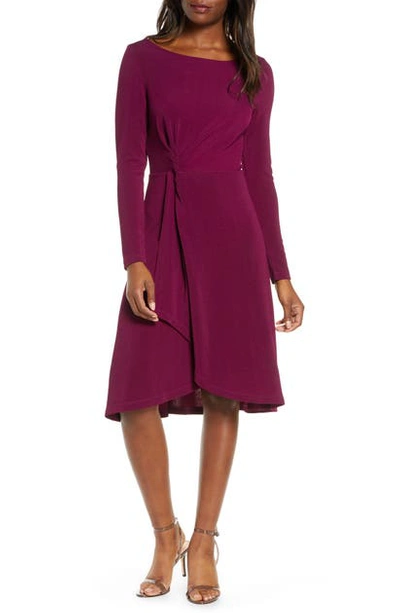 Shop Leota Erin Knot Waist Long Sleeve Textured Crepe Dress