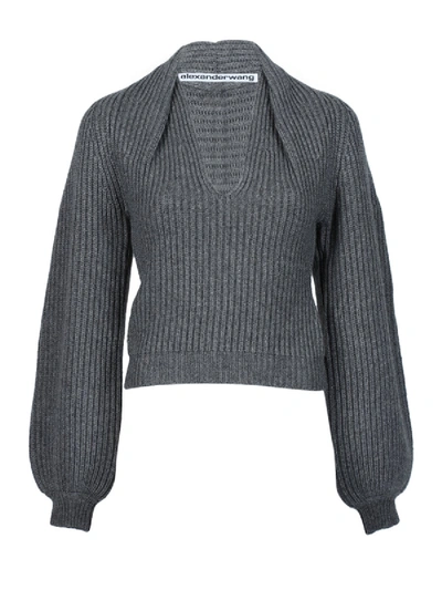 Shop Alexander Wang Rubbed Pullover With Draped Details In Grey