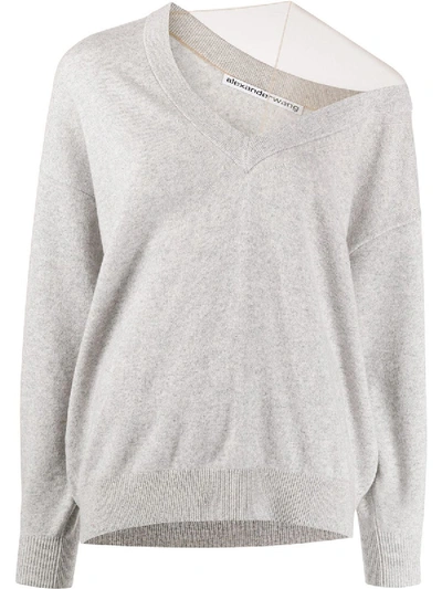 Shop Alexander Wang Off-shoulder Sweater With Mesh Inlay Grey