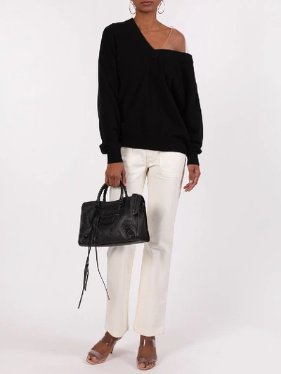Shop Alexander Wang Off-shoulder Sweater With Mesh Inlay Black