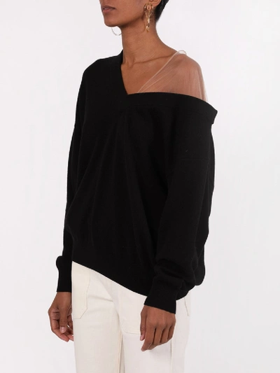 Shop Alexander Wang Off-shoulder Sweater With Mesh Inlay Black