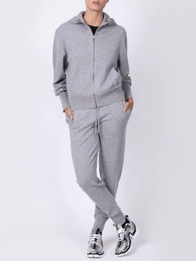 Shop Chloé Hooded Cashmere Zip-up Hoodie In Grey