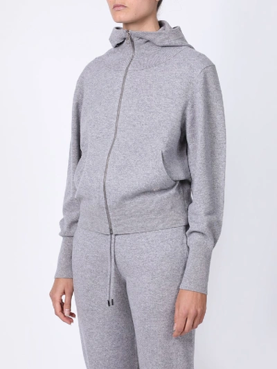 Shop Chloé Hooded Cashmere Zip-up Hoodie In Grey