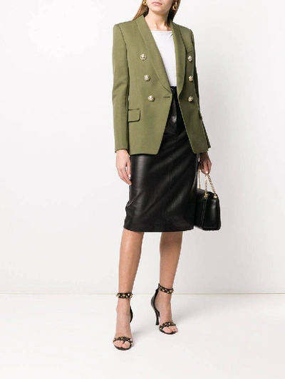 Shop Balmain Khaki Green Structured Blazer