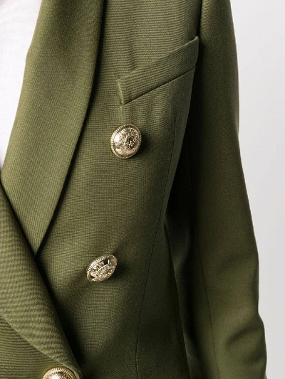 Shop Balmain Khaki Green Structured Blazer