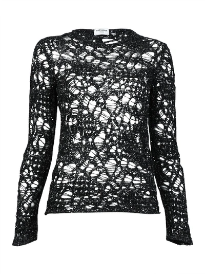 Shop Saint Laurent Sequined Web-effect Knit Sweater