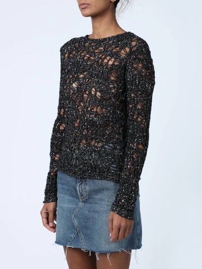 Shop Saint Laurent Sequined Web-effect Knit Sweater