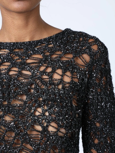 Shop Saint Laurent Sequined Web-effect Knit Sweater