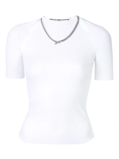 Shop Alexander Wang Ribbed Tee With Chain Necklace Ivory In White