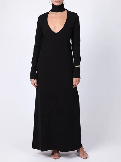Shop Bottega Veneta Plunging Cut Out High Neck Dress In Black