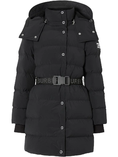 Shop Burberry Black Belted Puffer Jacket