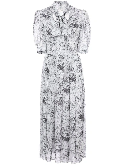 Shop Adam Lippes Black And White Floral Print Dress In Black & White