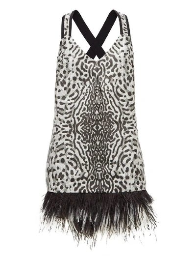 Shop Proenza Schouler Feather Trim Leopard Mini Dress In Black & White