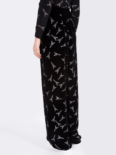 Shop Balenciaga Embellished Eiffel Tower Print Pants In Black