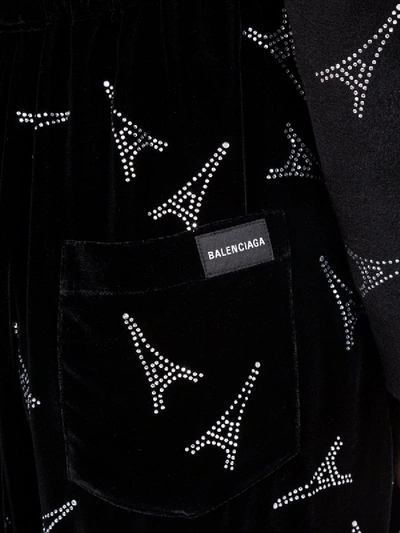 Shop Balenciaga Embellished Eiffel Tower Print Pants In Black