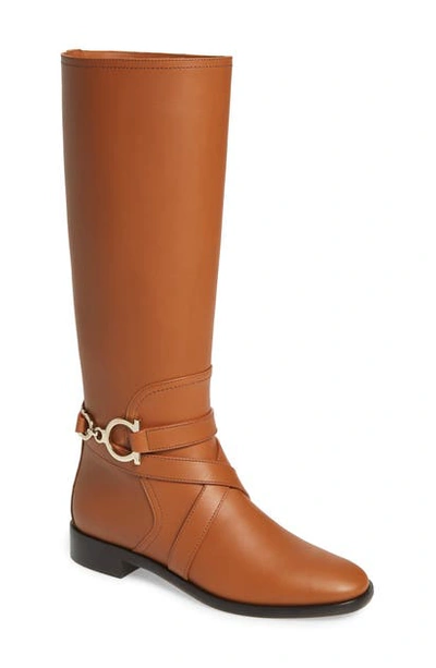 Shop Ferragamo Sarah Knee High Boot In Tan